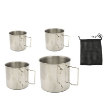 Adventure Ready, Stainless Steel Camping Mug With Foldable Handle Portable Cup Multipiece Outdoor Set For Backpacking Gear And Hiking, Nesting Design