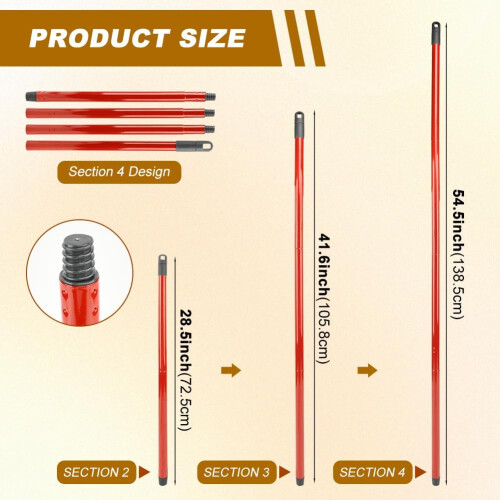 Spin Mop Handle Replacement, 4Section Adjustable Pole 28.554.5 inch, EasyWring Turbo Smart 2