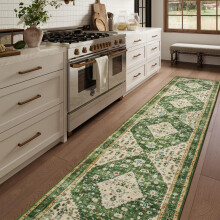 Boho Tribal Hallway Runner Rug 2'6'x12' NonSlip Washable Vintage Oriental Carpet for Kitchen Bedroom Green