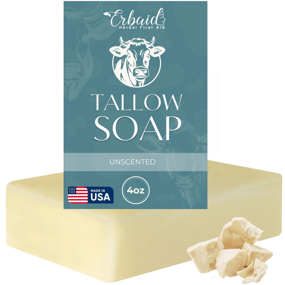 Beef Tallow Soap Bar Unscented Grass Fed Handmade for Sensitive Skin Eczema Relief and Hydration