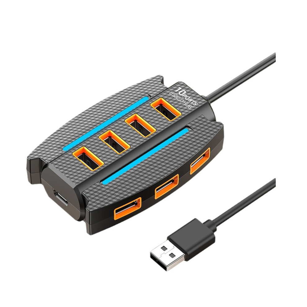 1.2 M Usb Hub 10 Port 2.0 Splitter Card Reader Expander For Laptop Pc Black 4852424162347