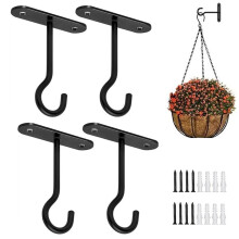 Pack of 4 Hanging Basket Brackets, 10 cm Wall Hooks (Black)
