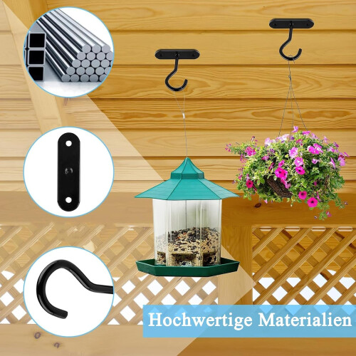 Pack of 4 Hanging Basket Brackets, 10 cm Wall Hooks (Black) 1