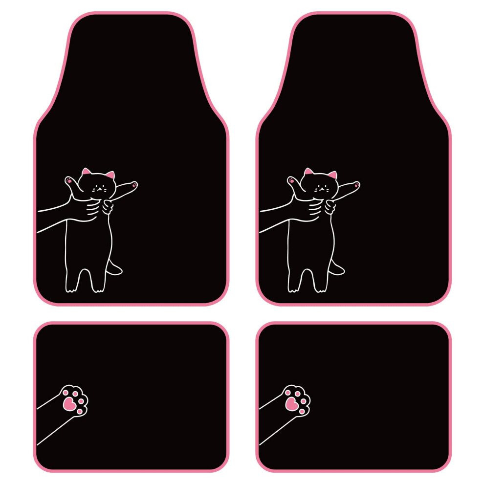 Universal Fit Cute Cat Car Floor Mats Set Of 4, Carpet For Sedan Suv Truck Van Pink 9339159857168
