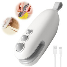 Mini Bag Sealer with Cutter, 2026 Rechargeable Heat Seal Tool for Plastic and Snack Food Storage (White)