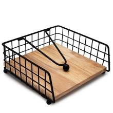 Wood and Iron Napkin Holder for Table, Minimalist Tissue Organizer for Kitchen or Dining Room Ref: 8822