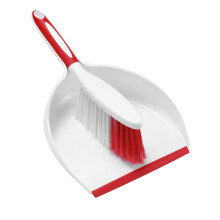 Large Dustpan and Brush Set with UltraFine Fiber Bristles and Ergonomic Grip for Home, Office, Car, White and Red