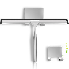 Shower Squeegee for Glass Doors with Adhesive Hook, 10 Inch Stainless Steel Streak Window Cleaner