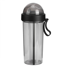 Food Grade Materials Water Bottle, Dual Chamber Design with Leakproof Design and Two Straws, Portable Handle for Outdoor Drinking Cup Use, Compact and