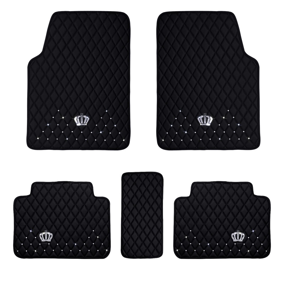 All Weather Pu Leather Car Floor Mats Set Of 5 For Suv & Truck, Heavy Duty Front & Rear Crown Design Black 9001264611880