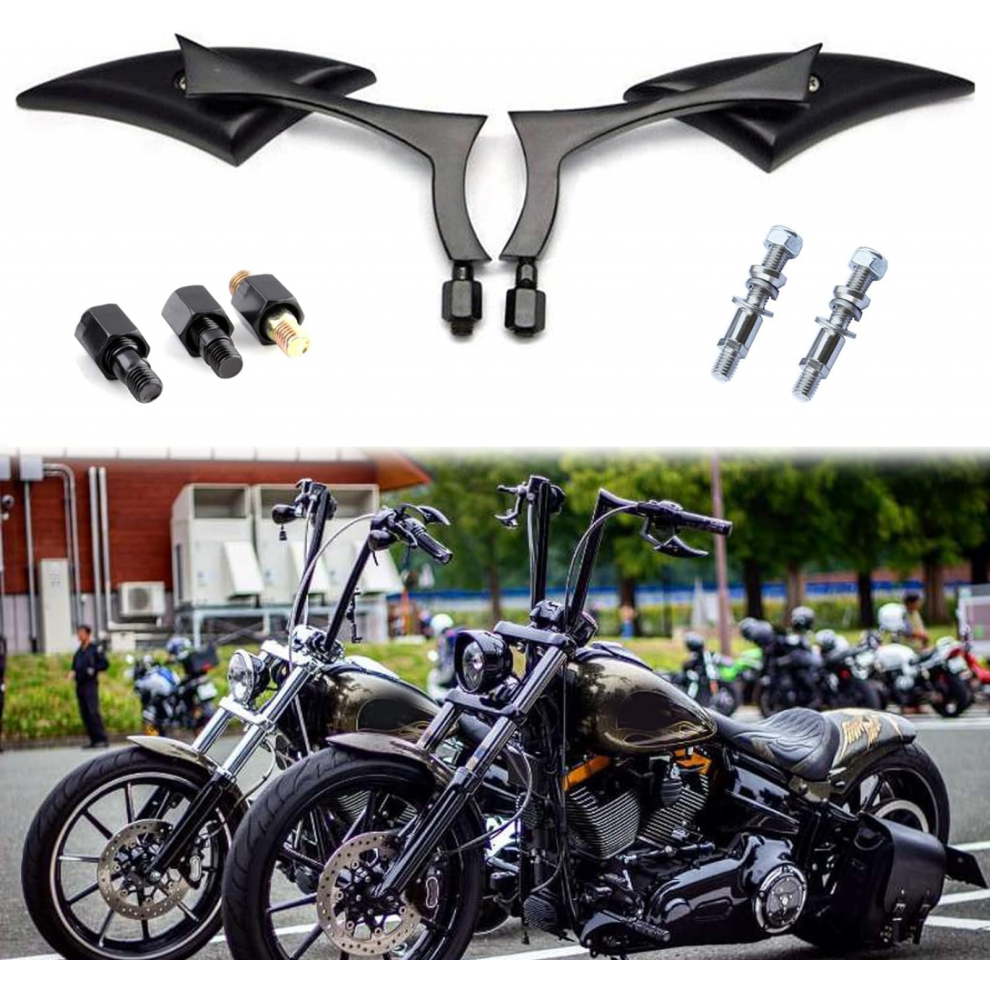 Harley Chrome Motorcycle Cnc Aluminum Rearview Mirrors, 8Mm/10Mm For Honda Yamaha Kawasaki Suzuki Black 7057162527350