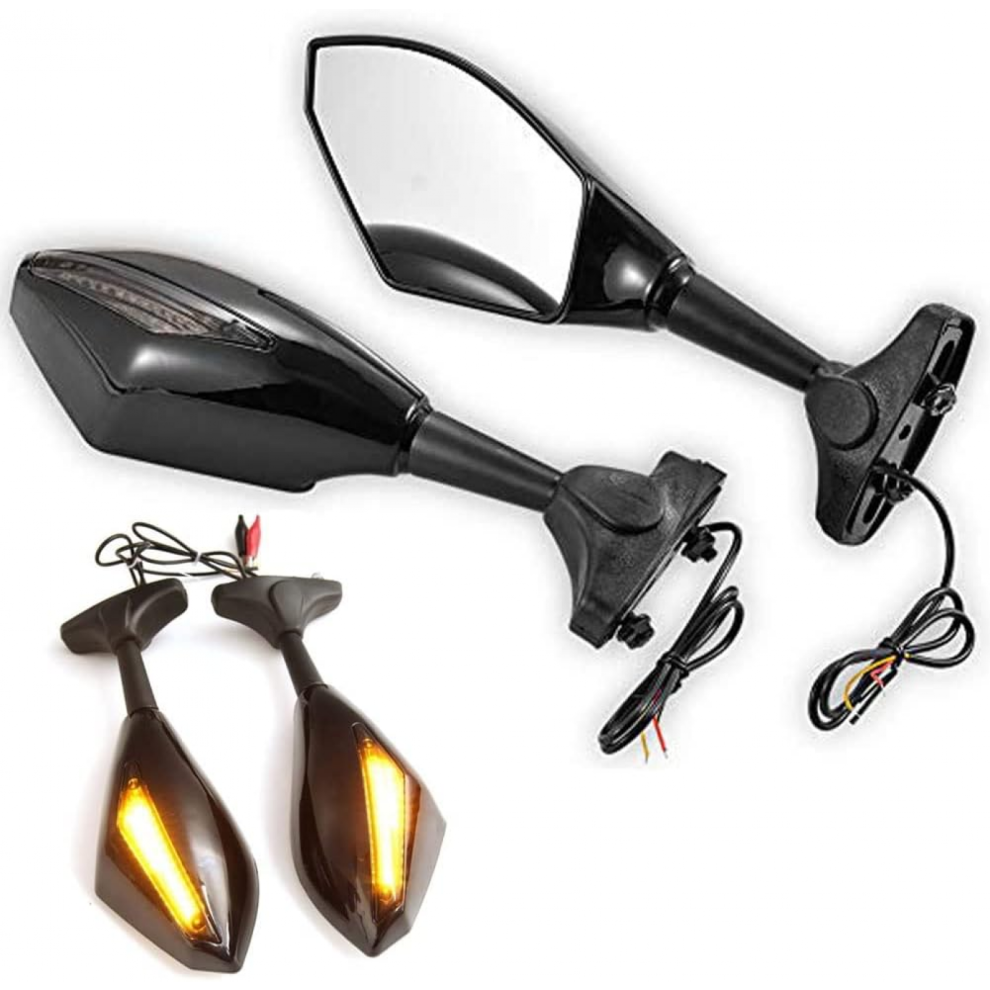 No.71 Universal Motorcycle Rearview Mirror With Led Turn Signal, Arrow Indicator, Fits Honda Kawasaki Suzuki Yamaha Amber 7057162527978