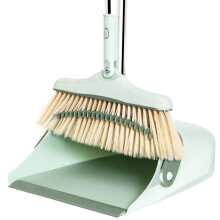 Broom and Dustpan Set with Long Handle, Upright Standing Dustpan with Teeth for Kitchen, Office, Lobby, Indoor Outdoor (Green)