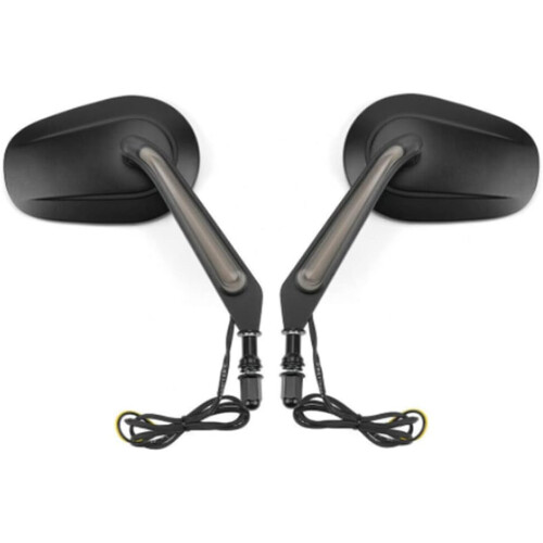 Black 2PCS Motorcycle Mirrors with LED Turn Signals for Harley-Davidson 2