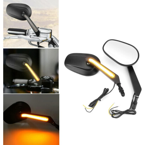Black 2PCS Motorcycle Mirrors with LED Turn Signals for Harley-Davidson 1