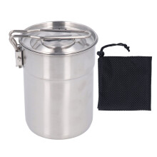 Backpacking Cup For Outdoor Adventure, Foldable Handle Camping Mug With Lift Off Lid Stainless Steel Lightweight Coffee Pot 1L Food Grade Material Sui