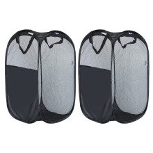 2 Pack Mesh Pop Up Laundry Hamper with Handles, Collapsible Clothes Basket for Dorm, Kids Room, Travel, Black