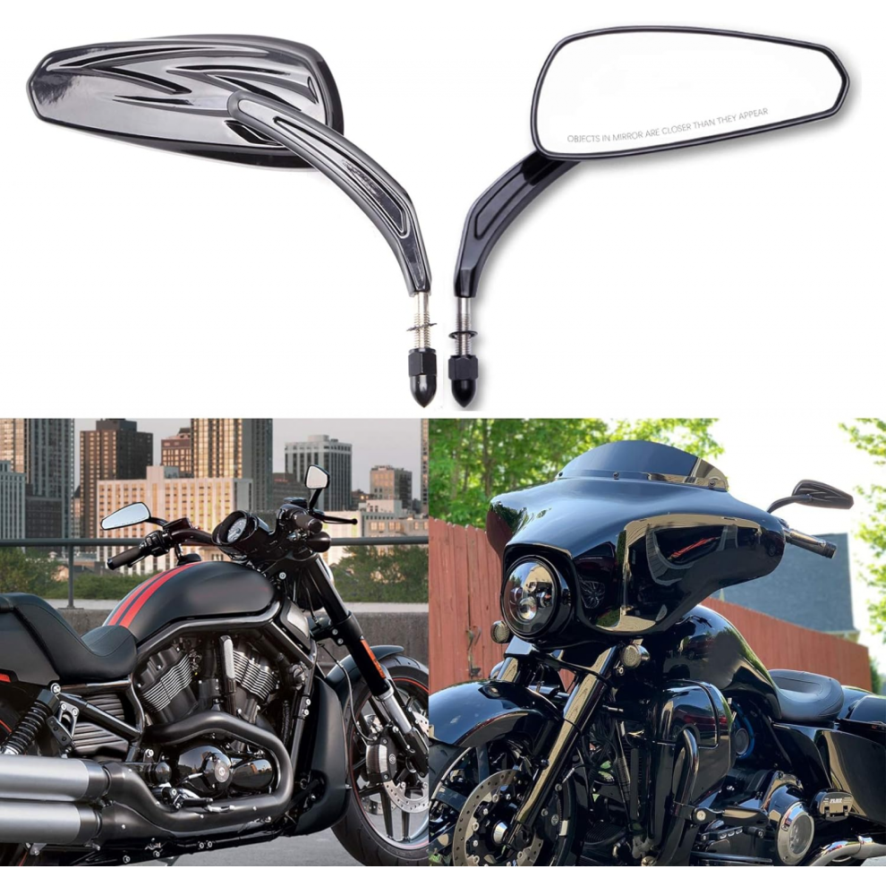 38Mm Motorcycle Mirrors - Hollow Design For Harley, Bobber, Cruiser, Custom, Mt Black 7057162528562
