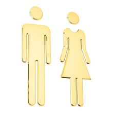 Toilet Sign for Bathroom Toilet 1 Pair Sign Men Women Symbol Sticker Bathroom Signs (Gold, 19.5cm)
