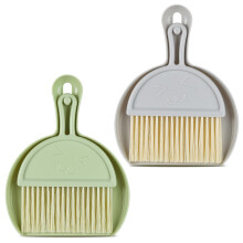 Small Broom and Dustpan Set 2 Pack Mini Brush for Table, Countertop, Sofa, Keyboard Cleaning Grey Green