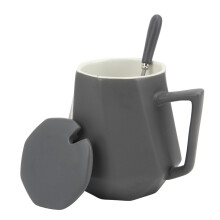Geometric Design Ceramic Coffee Cup Microwave And Dishwasher Safe Secure Lid Comfortable Handle Ergonomic Shape Premium Build