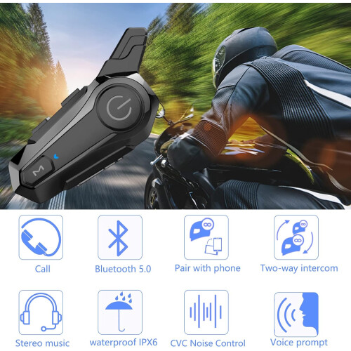 Casque Bluetooth moto E1 - Intercom, réduction de bruit CVC, stéréo, étanche IPX6 pour casque intégral 1