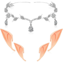 Ensemble diadème et oreilles d'elfe en cristal, couronne de princesse pour femme, idéal pour mariage, fête, cosplay et Halloween (SZRH AF).