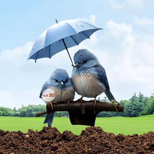 Acrylic 2D flat bird with umbrella garden stake 1