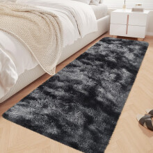 Black Grey Tie Dye Runner Rug 2x6 Soft Plush Non Slip Fluffy Area Rug for Bedroom or Hallway
