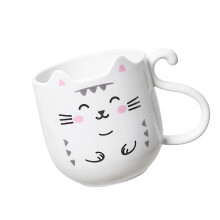 Creative Kitten Mouthwash Cup and Toothbrush Holder for Bathroom and Travel White