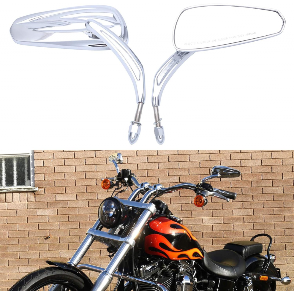 Chrome 38Mm Motorcycle Mirrors - Hollow Design For Harley Bobber, Cruiser, Custom, Mt Black 7057162533382