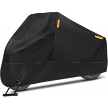 Waterproof Motorcycle Cover with 4 Reflective Strips, Fits Harley, Honda, Suzuki, Kawasaki, Yamaha (Black, XXX-Large)