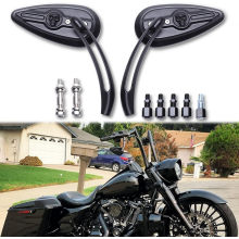 Chrome Skull Teardrop Rearview Mirrors 8mm/10mm for Harley Dyna Electra Glide Street Glide Road King Softail