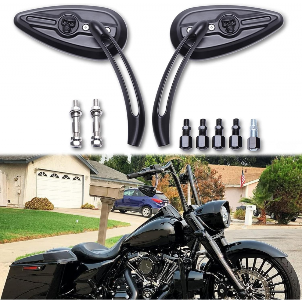 Chrome Skull Teardrop Rearview Mirrors 8Mm/10Mm For Harley Dyna Electra Glide Street Glide Road King Softail 7057162533511