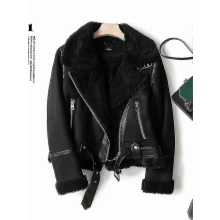 BlackSWomen Winter Faux Shearling Leather Jacket, Thick Warm Brown Motorcycle Coat