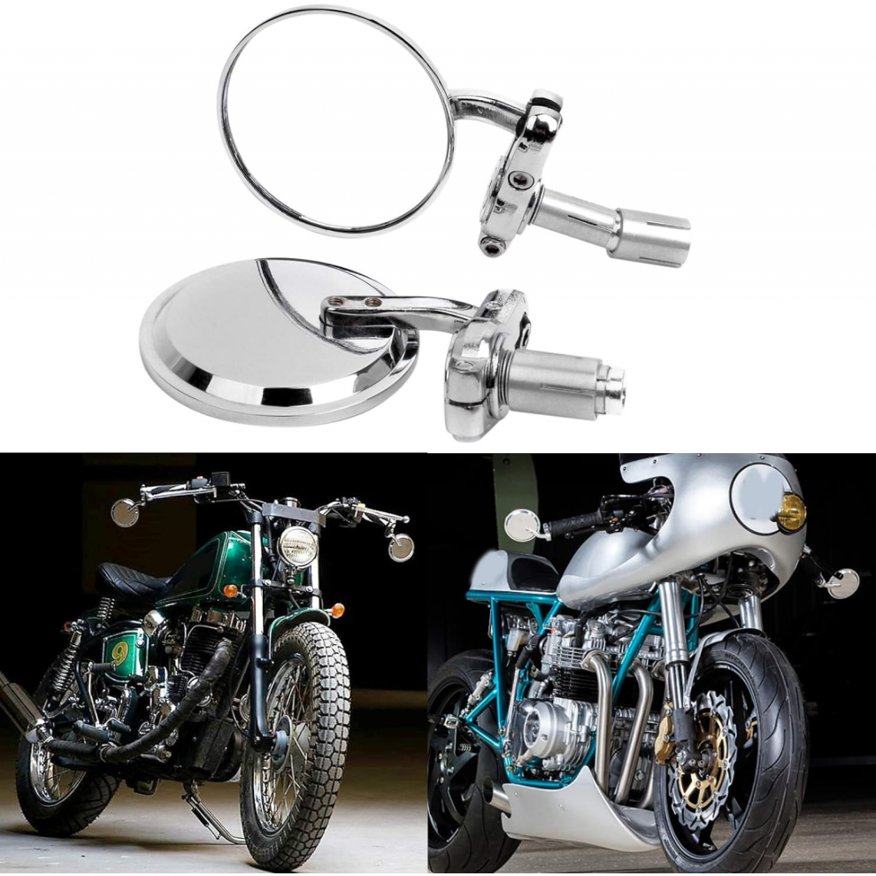 Chrome Foldable Cnc Motorcycle Handlebar End Mirrors, Universal 7/8" Round Rearview, Compatible With Kawasaki Suzuki Yamaha Black 7057162532668