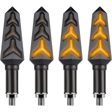 Black/Yellow 4PCS Motorcycle LED Turn Signal Lights - 12V Flowing Brake & Running Lights, Universal Fit