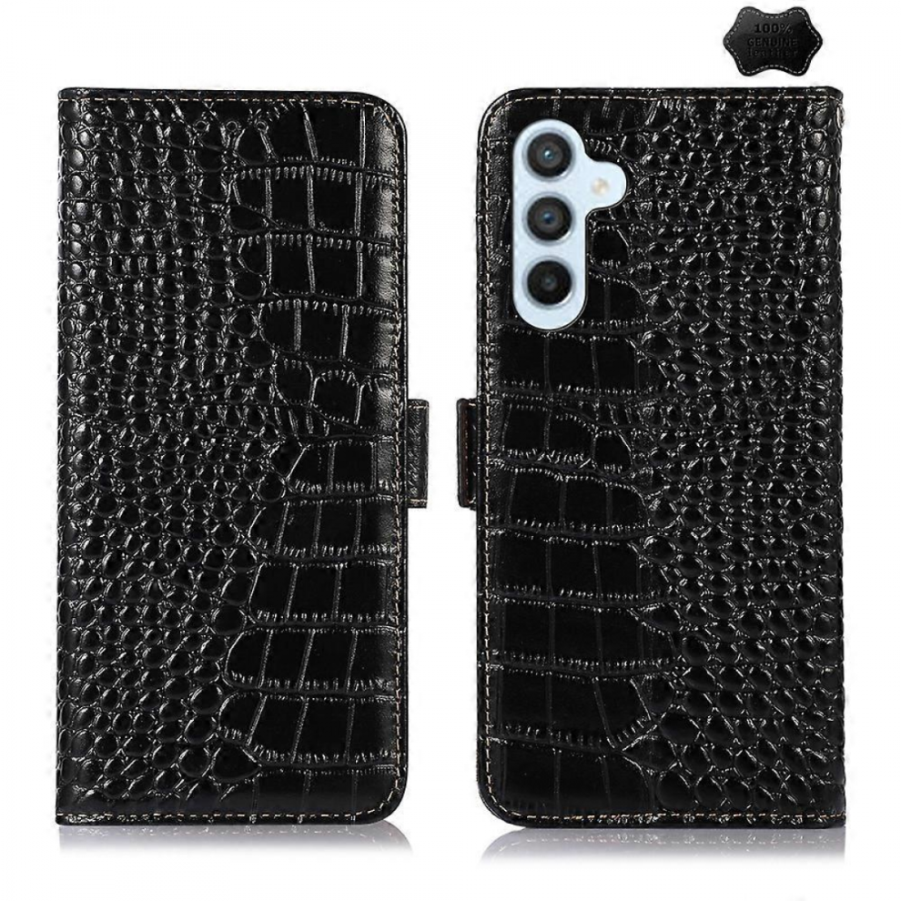 Crocodile Top Layer Cowhide Leather Case For Samsung Galaxy S24 Black 7057162534945