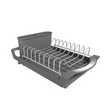 Expandable Dish Drying Rack with Removable Cutlery Holder for Kitchen Counter, Grey
