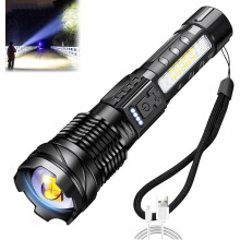Torcia ricaricabile con batteria ad alta capacità, torcia a LED ultra luminosa, 7 diverse modalità con luce laterale COB, ingresso USB e indicatore