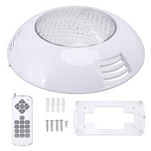 Luz LED subaquática para piscina e lago, com brilho ajustável e opções de cores RGB. Classificação IP68 de resistência à água e baixo