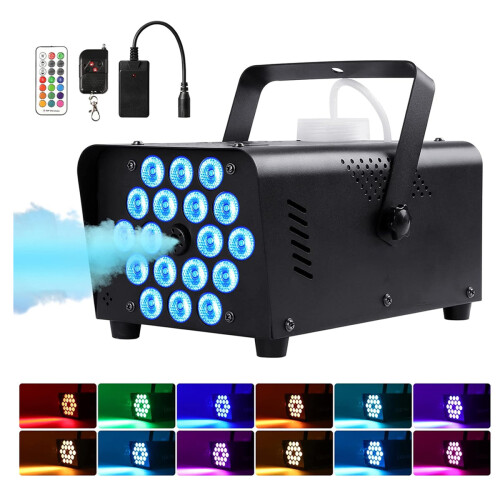 Fog Machine with LED Lights, Colorful Light Effects Wireless Remote Control Smoke Machine with Quick Preheating and Continuous Fog Function, Non-Toxic