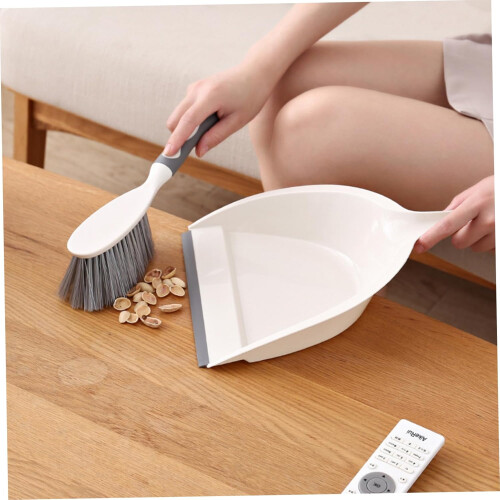 Dustpan and Brush Set with Density Bristles, Ergonomic Grip for Kitchen Office Desktop 1