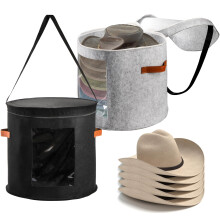 2 Pack Large Felt Hat Storage Box with Lid, Foldable Hat Organizer for Wide Brim Hats, Round Bin for Men and Women