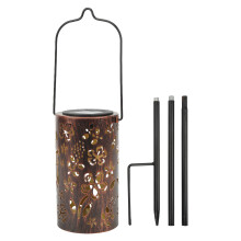 Luminária de jardim elegante, com energia solar, em ferro forjado, estilo vintage, design vazado e entalhado, à prova d'água, ideal para pátios e