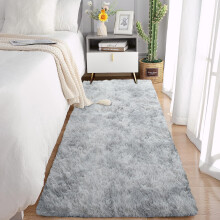 2x6 Grey Runner Rug Ultra Soft Fluffy TieDye NonSlip Pile for Bedroom Kitchen Hallway