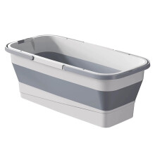 Foldable Mop Bucket with Dual Handles, 19L Collapsible Rectangular Cleaning Bucket for Home, Camping, RV – White Grey