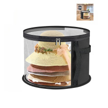Hat Storage Box with Clear Window for Wide Brim Hats, Foldable Organizer with Handles, Black