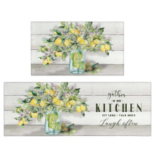 Lemon Kitchen Mat Set of 2 Non Skid Washable Farmhouse Rugs with Rubber Backing for Spring Summer Decor (17'x48'+17'x30')