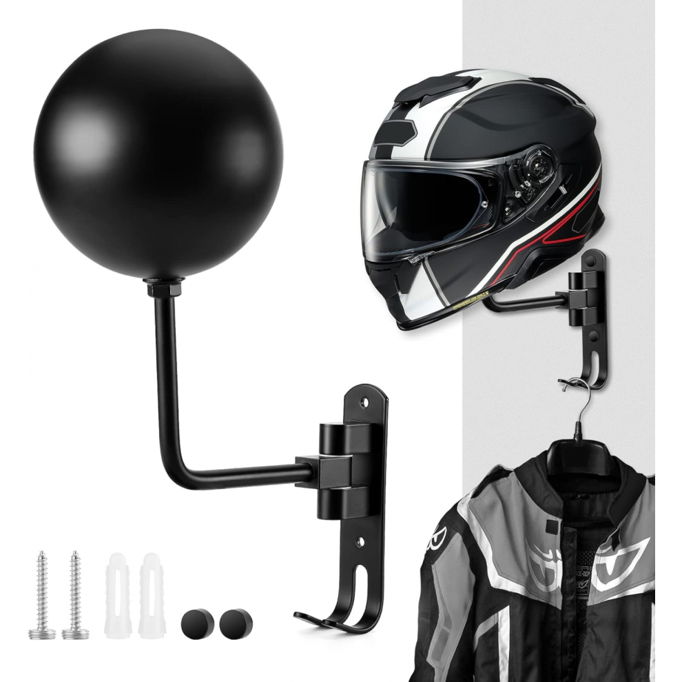 Motorcycle Helmet & Gear Wall Mount Rack - 180 Rotation, Double Hook For Helmets, Coats, Hats 7057162538363